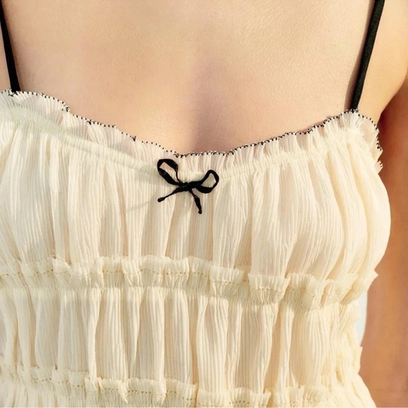 ZARA LITTLE BOW ECRU TEXTURED DRESS - Picture 5 of 11